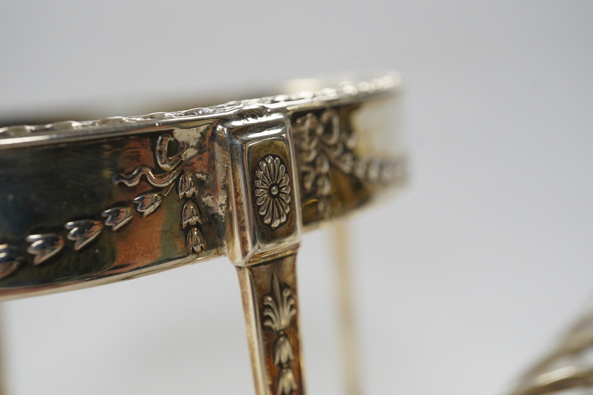 A George V miniature silver model of an occasional table, John Round, Sheffield, 1925, height 9.8cm, together with a similar silver five bar toast rack, 11.3oz. Condition - fair